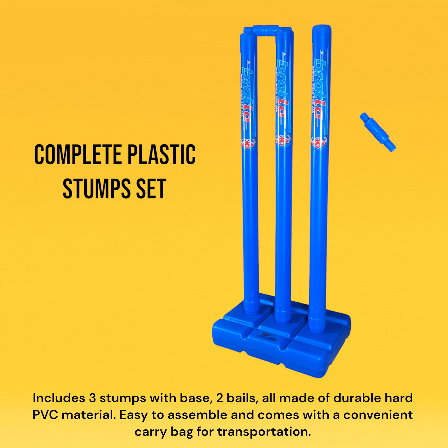 Bratla  Pro Cricket Plastic Wicket Stumps with Base Blue Multi Surface Placement