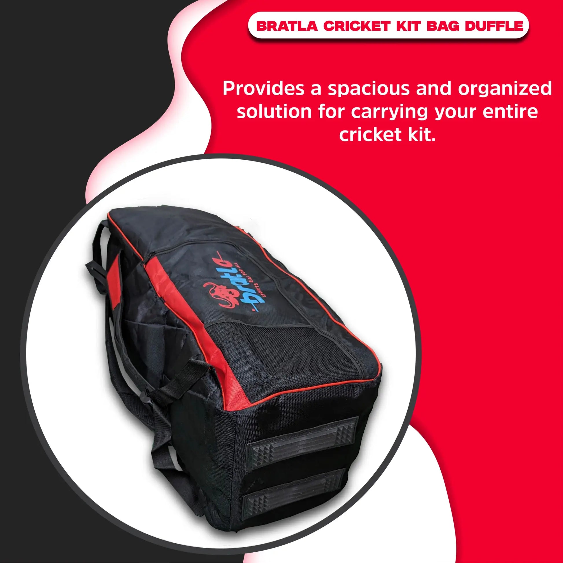 Bratla Beast Cricket Kit Bag Duffle for Full Size Kit with 6 Pockets Black/Red - BAG - PERSONAL