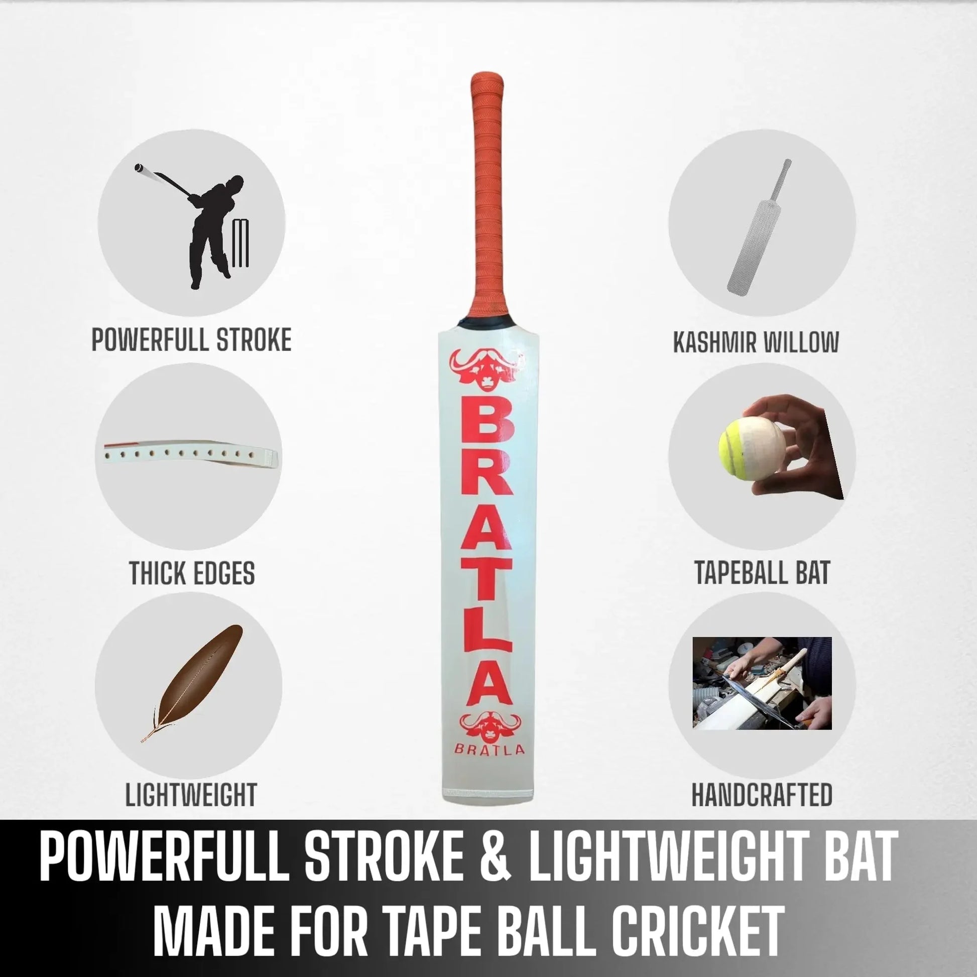 Bratla Buffalo Cricket Bat for Tape Tennis Soft Ball For Adult Lightweight Curved Profile - BATS - SOFTBALL