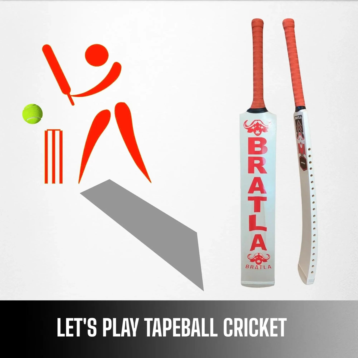 Bratla Buffalo Cricket Bat for Tape Tennis Soft Ball For Adult Lightweight Curved Profile - BATS - SOFTBALL