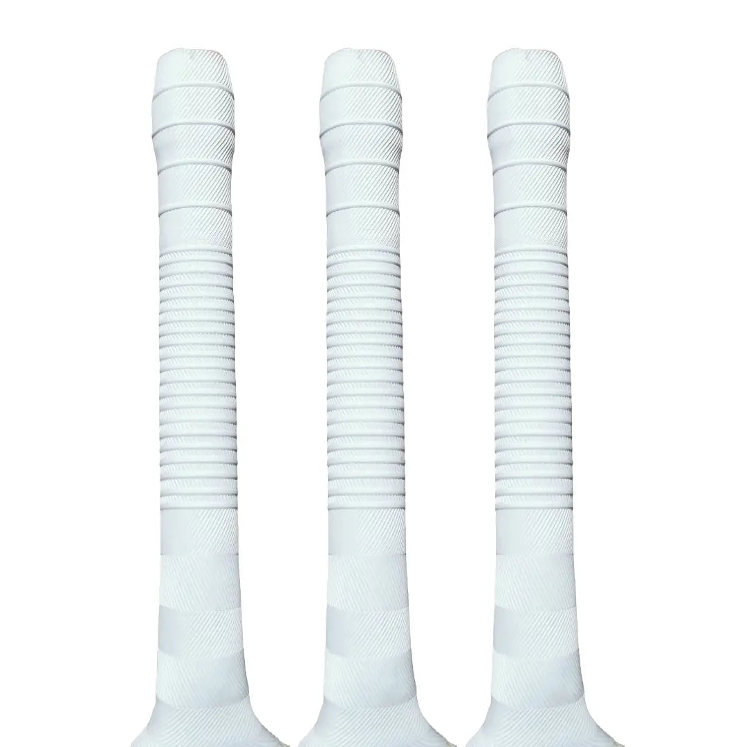 Bratla Chevron Rib Cricket Bat Rubber Grip Pack of 3 - White - Cricket Bat Grip