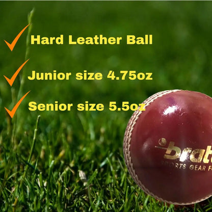 Bratla Club Cricket Ball Leather Hard Ball for Junior & Senior Pack of 6 - BALL - 4 PCS LEATHER