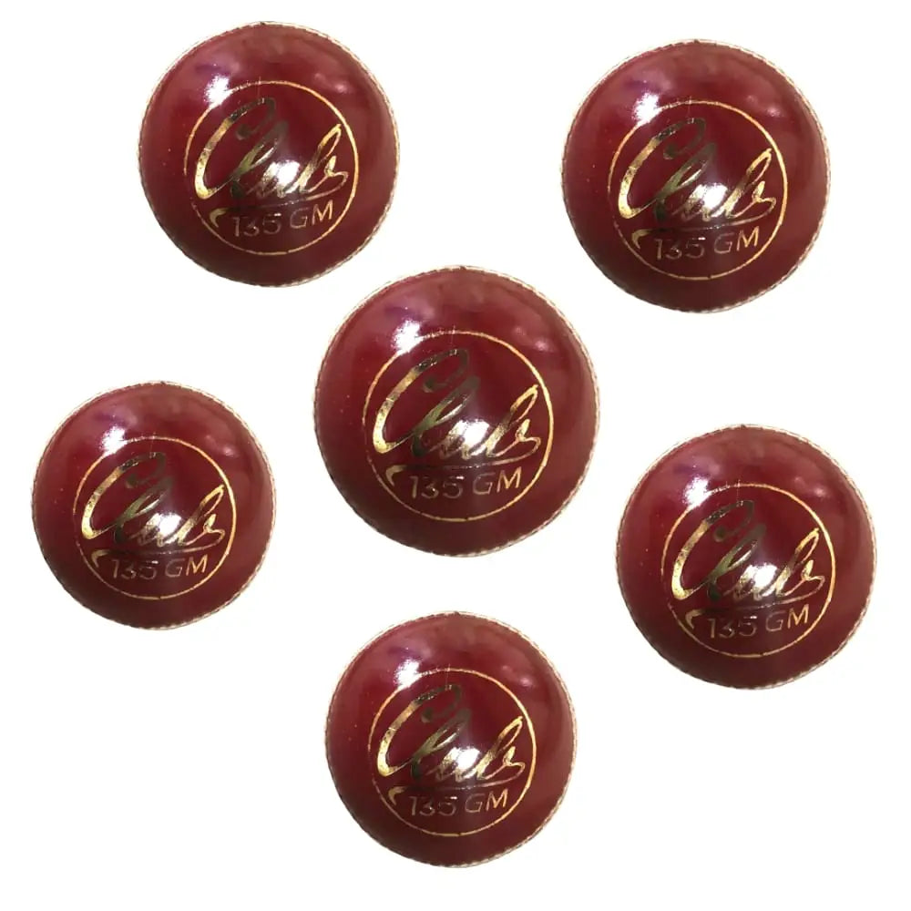 Bratla Club Cricket Ball Leather Hard Ball for Junior & Senior Pack of 6 - Senior 5.5oz / Red - BALL - 4 PCS LEATHER