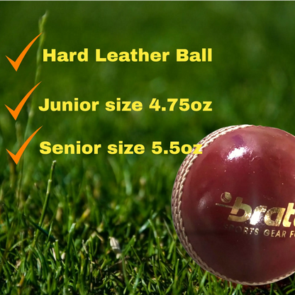 Bratla Club Cricket Ball Red Leather Hard Ball for Junior & Senior Pack of 6 - BALL - 4 PCS LEATHER