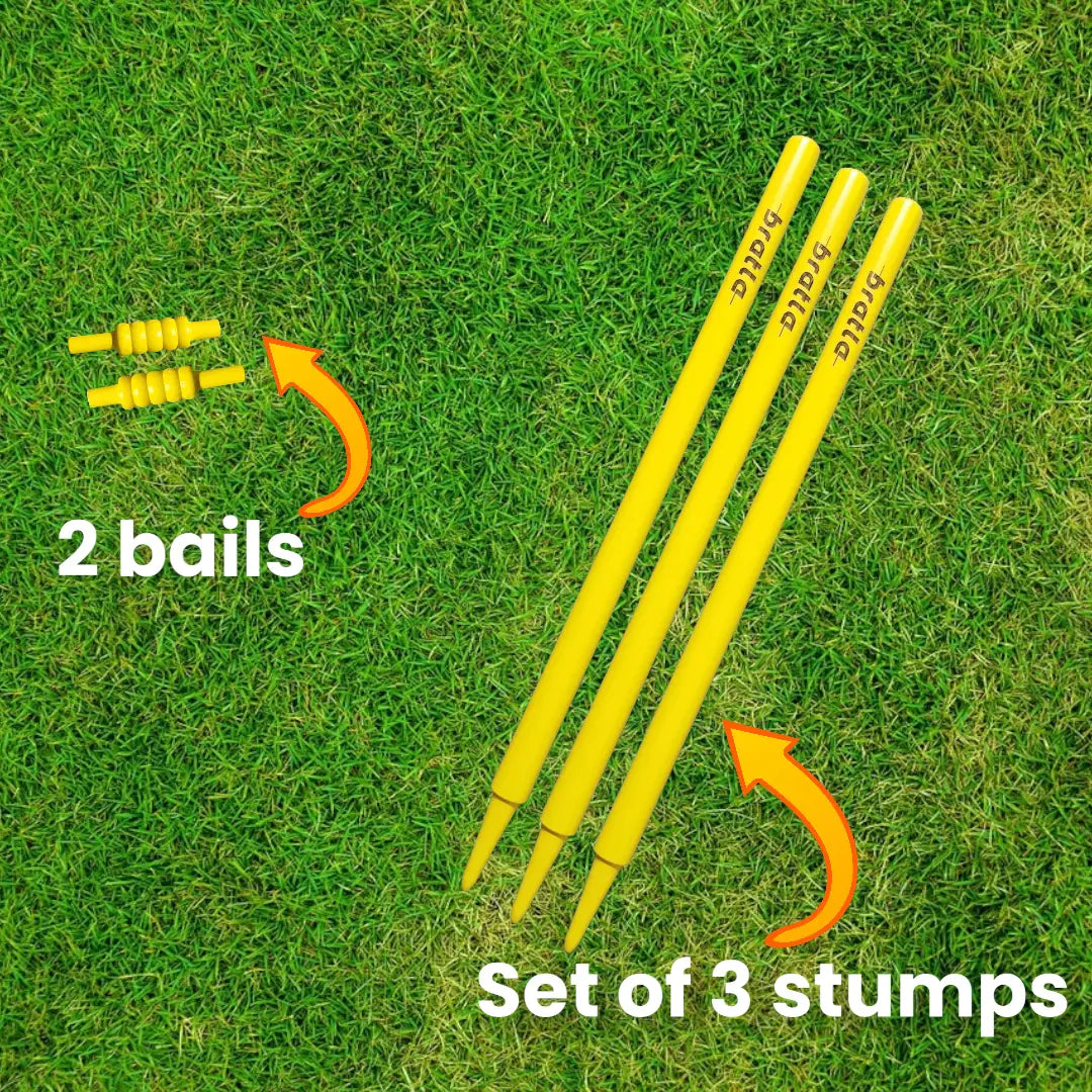 Bratla Cricket Stumps Wicket Neon Yellow High Quality Wooden Stumps Pack of 3 - STUMPS & BAILS