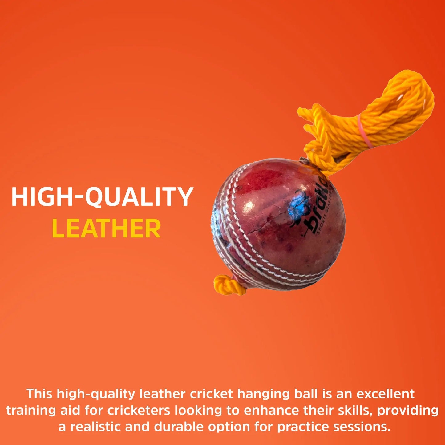 Bratla Hanging Cricket Ball with Cord String Leather Seasoned Cricket Ball For Batting Practice - BALL - TRAINING SENIOR