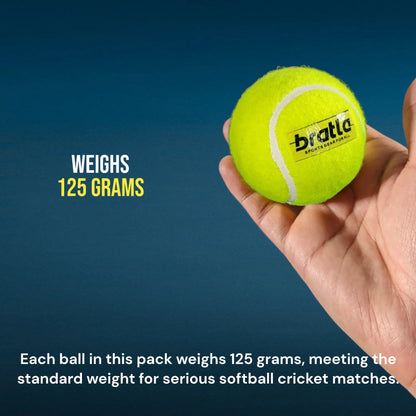 Bratla Heavy Tennis Cricket Ball 125g - Pack of 6 | Hard Tennis Balls for Softball Cricket Games - BALL - SOFTBALL