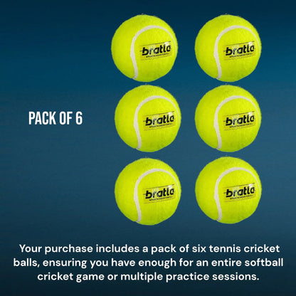 Bratla Heavy Tennis Cricket Ball 125g - Pack of 6 | Hard Tennis Balls for Softball Cricket Games - BALL - SOFTBALL