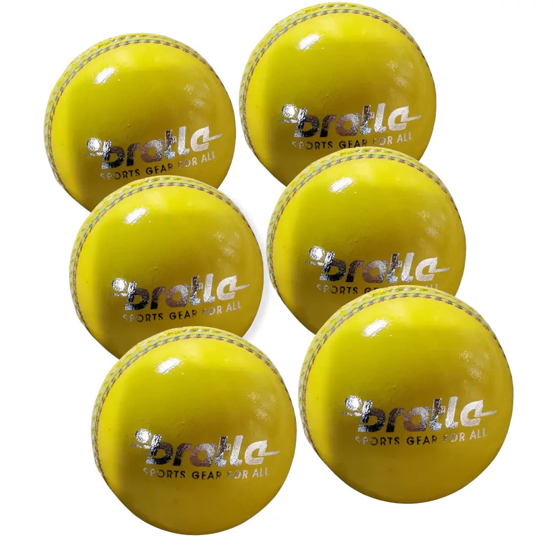 Bratla Indoor Cricket Ball Yellow Lightweight Specifically Designed for Indoor Games Pack of 6 - Yellow - BALL - INDOOR