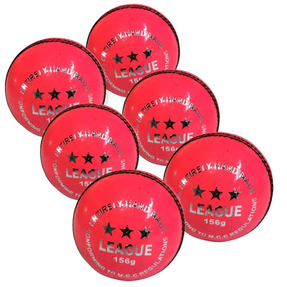 Bratla League Cricket Ball Pink Leather Hard Ball Hand Stitched Pack of 6 Senior - Pink / Senior - BALL - 4 PCS LEATHER