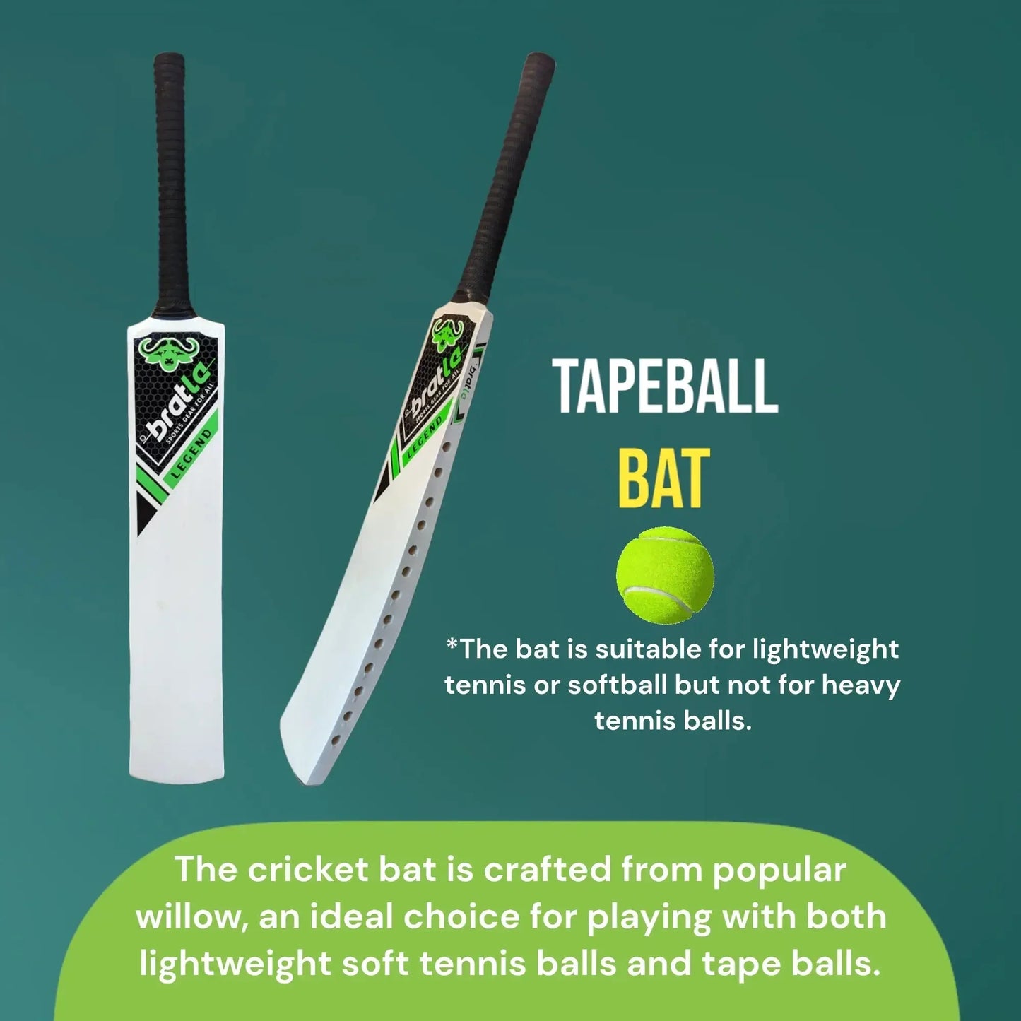 Bratla Legend Cricket Bat for Tape Tennis Ball Full Size Men - BATS - SOFTBALL