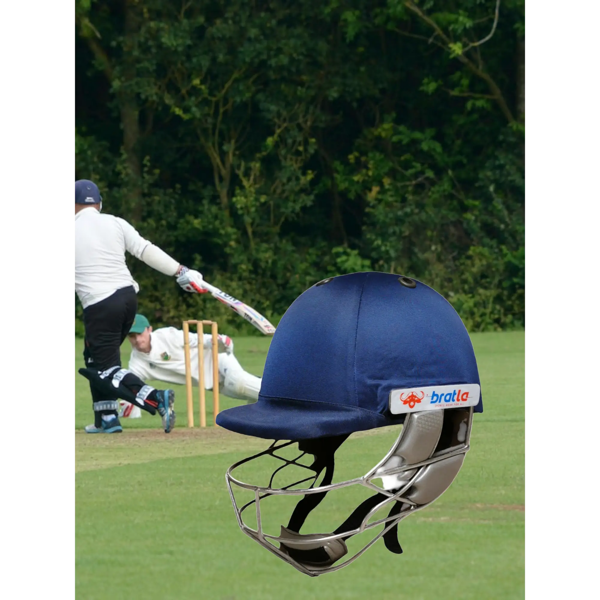 Bratla Pro Cricket Helmet - Navy Blue with Extra Padding Neck Guard and Fixed Grille for Superior Protection and Comfort - HELMETS &