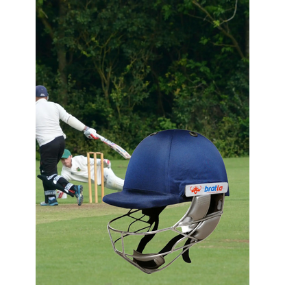 Bratla Pro Cricket Helmet - Navy Blue with Extra Padding Neck Guard and Fixed Grille for Superior Protection and Comfort - HELMETS &