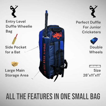 Bratla Pro Cricket Kit Bag Duffle Wheelie for Junior Cricketers Navy/Blue - BAG - PERSONAL