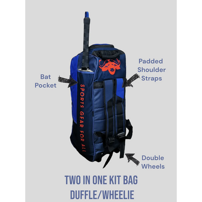 Bratla Pro Cricket Kit Bag Duffle Wheelie for Junior Cricketers Navy/Blue - BAG - PERSONAL