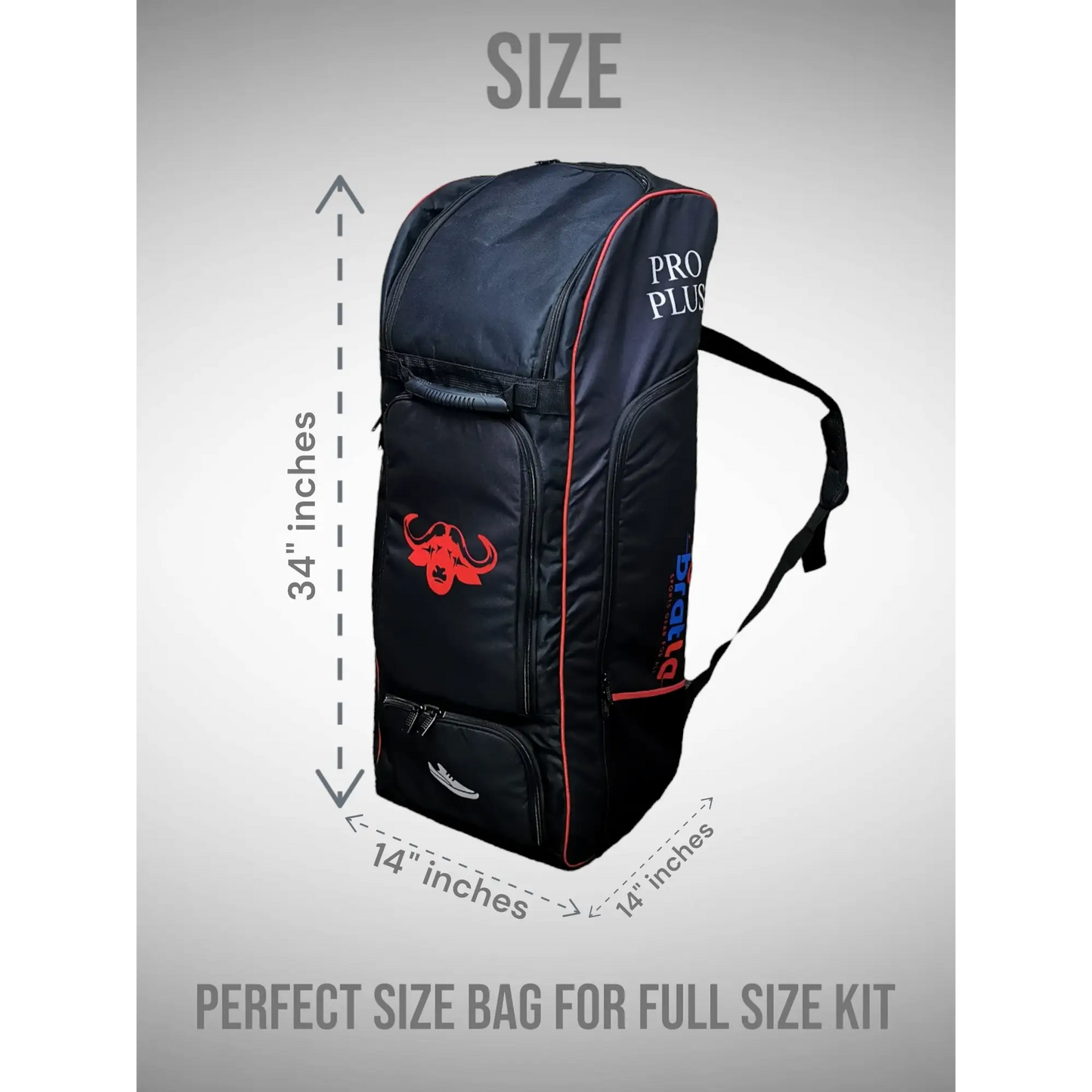 Bratla Pro Plus Cricket Kit Bag Duffle for Full Size Kit with 6 Pockets Black/Red - BAG - PERSONAL