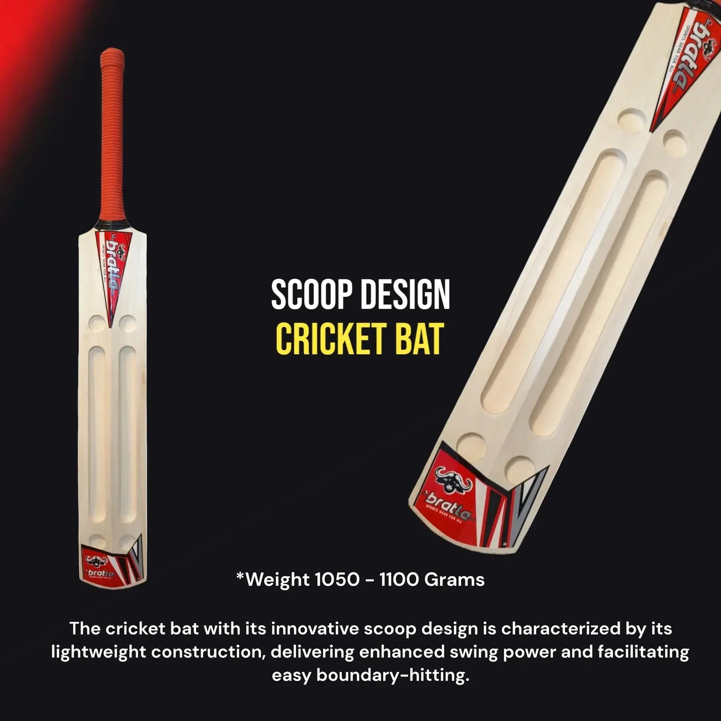 Bratla Scoop Jumbo Kashmir Willow Cricket Bat Adult - BATS - MENS KASHMIR WILLOW