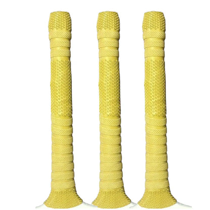 Bratla Semi Octopus/Players Cricket Bat Rubber Grip Pack of 3 - Yellow - Cricket Bat Grip