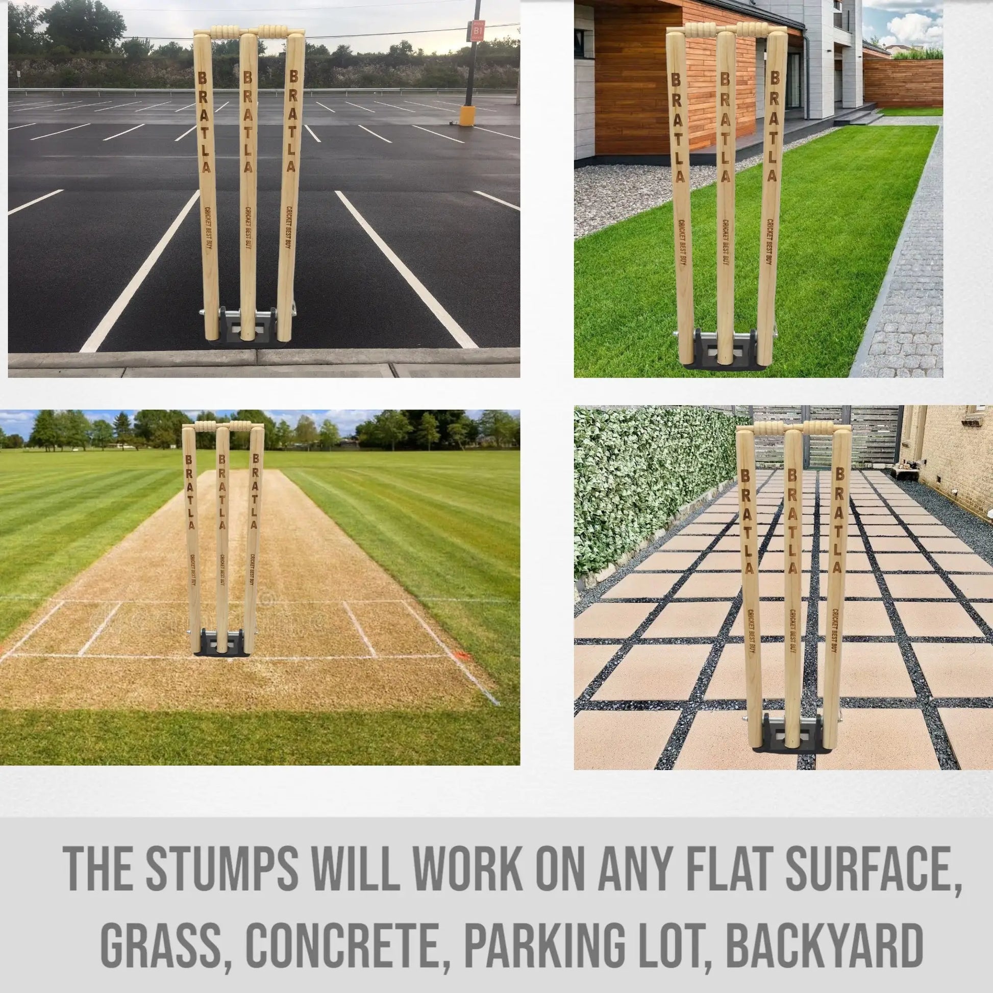 CBB Cricket Spring Back Return Wicket Stumps Pro Metal Base Multi Surface Placement - STUMPS