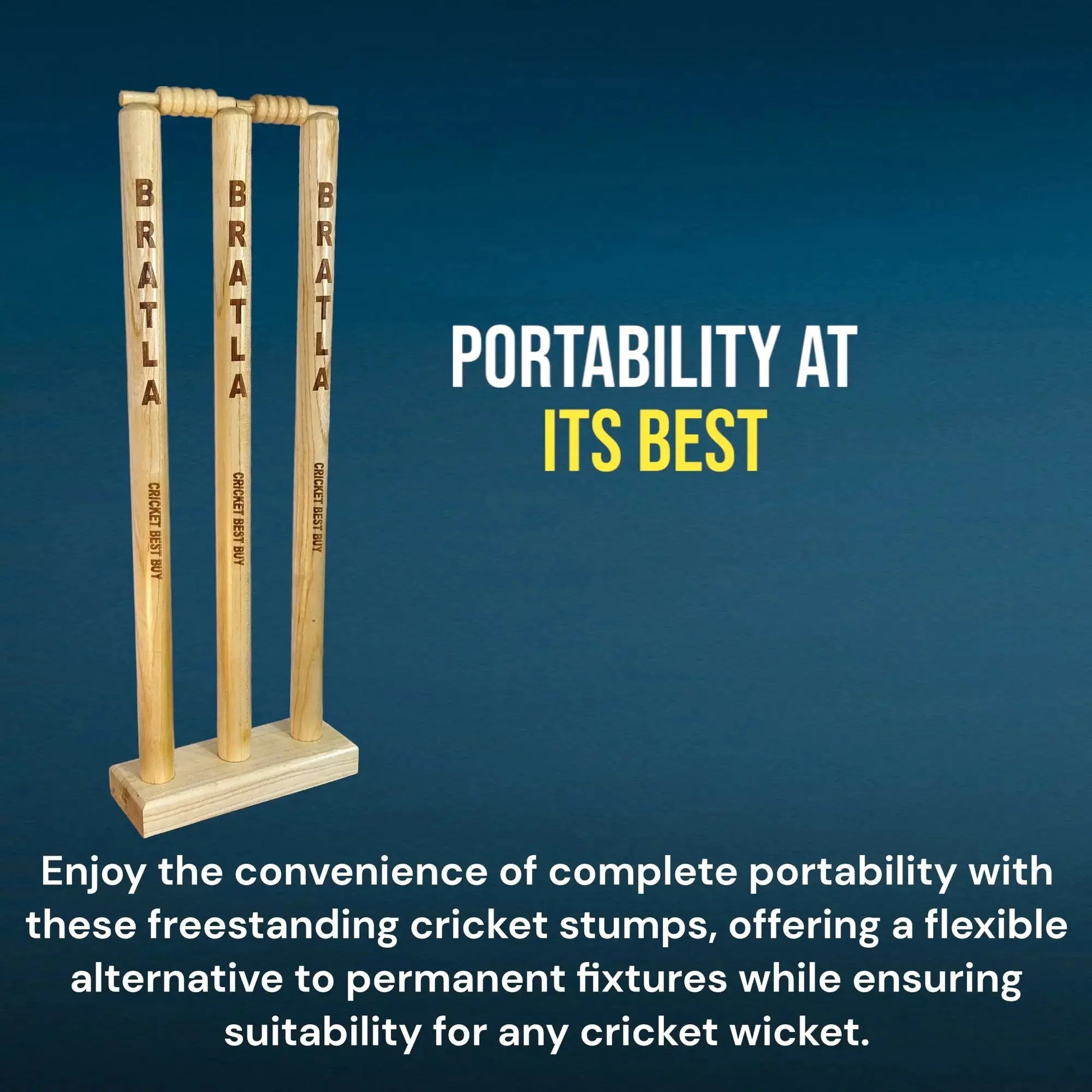 CBB Cricket Wicket Stumps Multi-Surface Placement with Wood Base - STUMPS