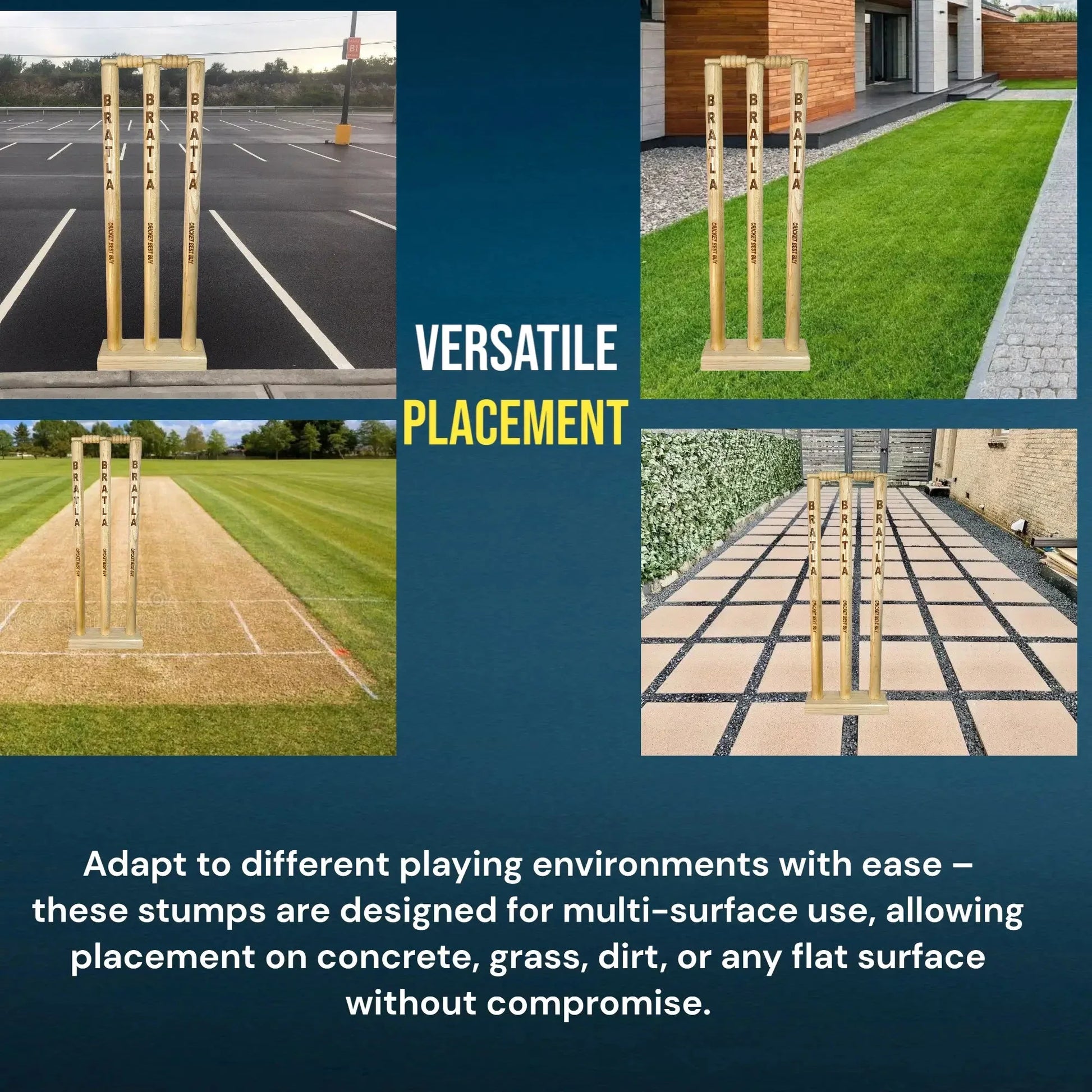 CBB Cricket Wicket Stumps Multi-Surface Placement with Wood Base - STUMPS