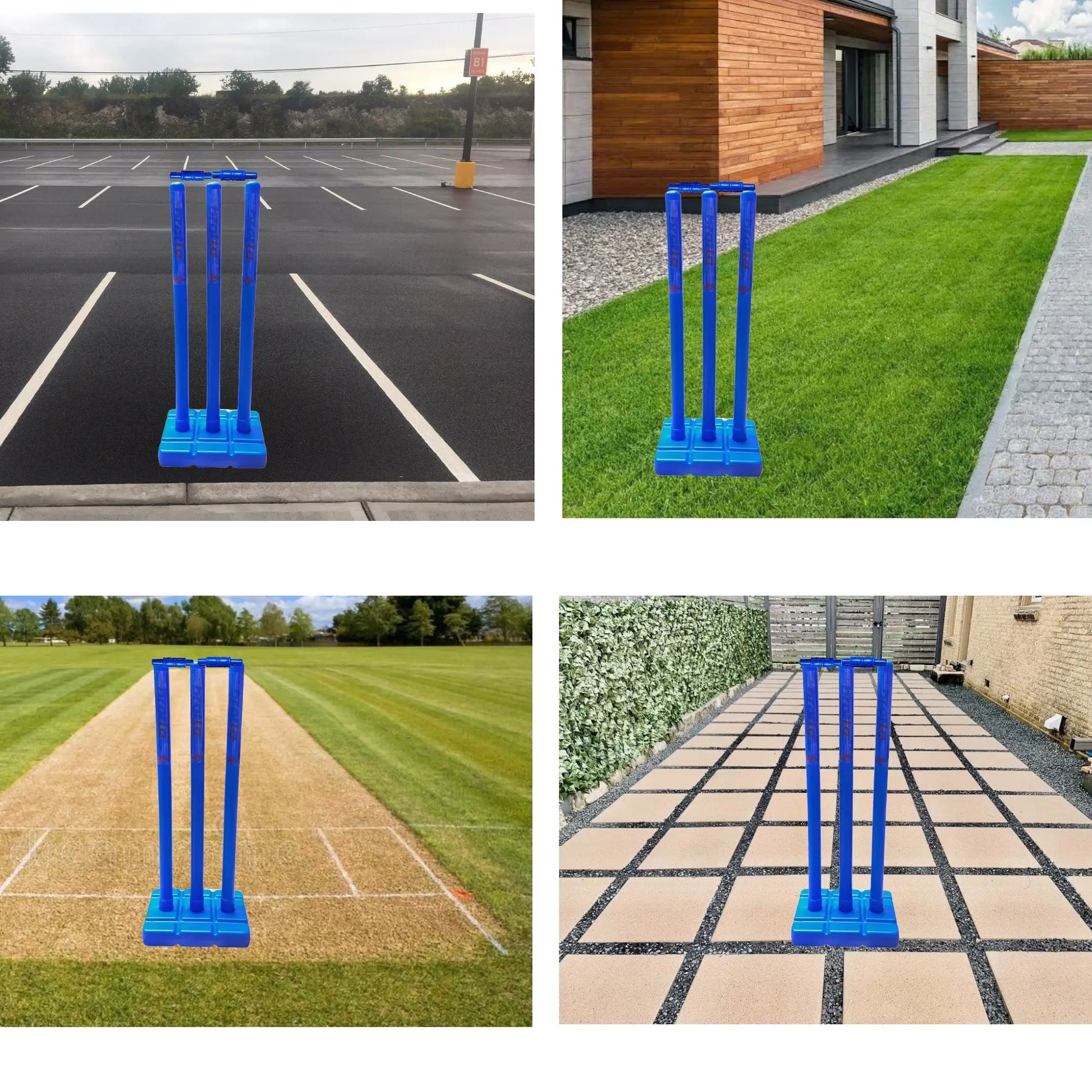 CBB Pro Cricket Plastic Wicket Stumps with Base Blue Multi Surface Placement - STUMPS