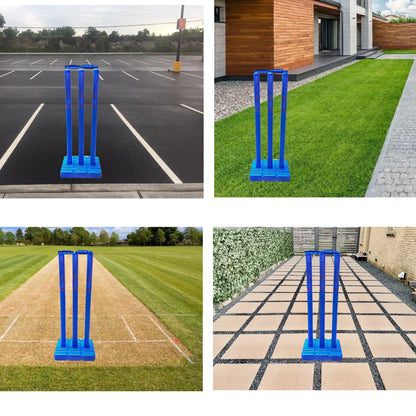 CBB Pro Cricket Plastic Wicket Stumps with Base Blue Multi Surface Placement - STUMPS