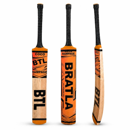 Bratla BTL Coco Rampage Adult Cricket Bat for Tape Ball & Tennis Ball Cricket - Full Size Coconut Wood Power Hitting Tape Ball Cricket Bat for Street & Backyard Play
