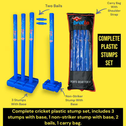 Bratla  Pro Cricket Plastic Wicket Stumps with Base Blue Multi Surface Placement